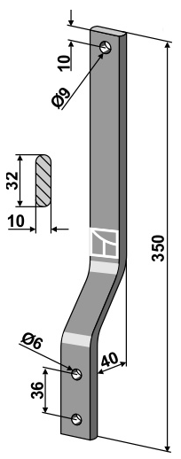 Hackscharstiel gerade gekröpft 32x10x350 (40mm Kröpfung)